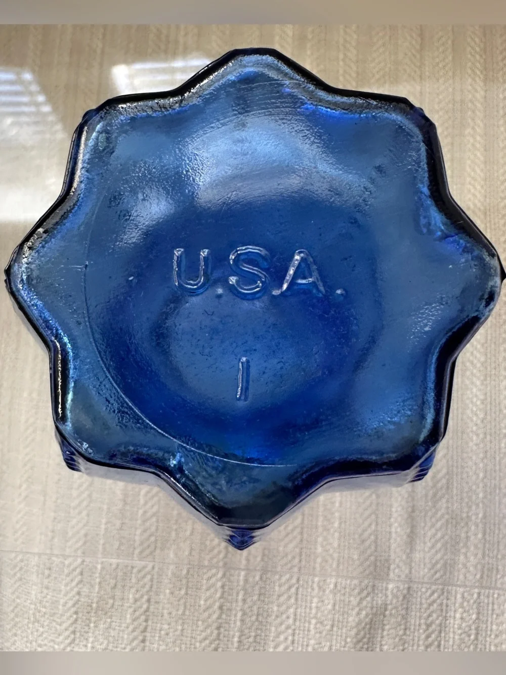 Vintage Indiana Glass Cobalt Blue Beaded Ribbed Vase With Ruffle Rim Edge USA 7